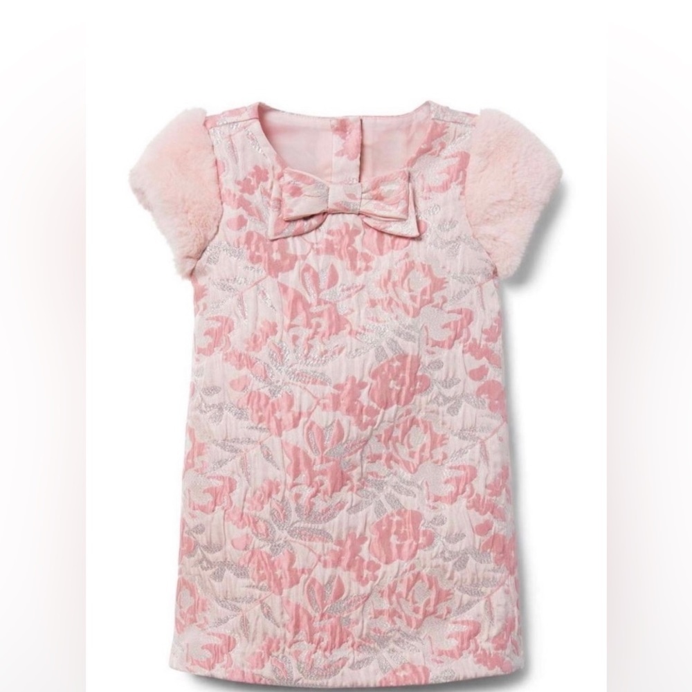 JANIE AND JACK | Pink Floral Metallic Faux Fur Sleeve Shift Dress.